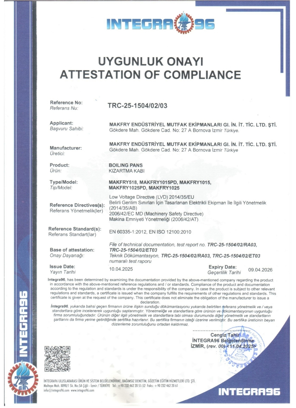 Basınçlı Fritöz Bakım Periyotları